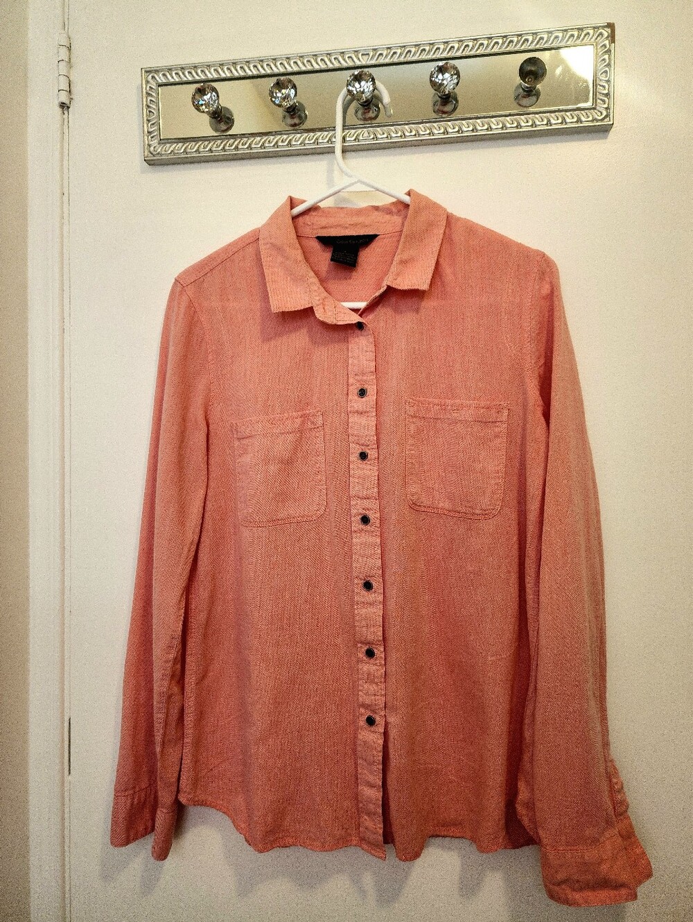 Calvin Klein 100% Cotton Classic Button-Up Shirt in Coral Pink